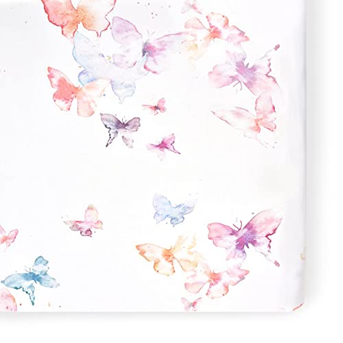Image of Oilo Crib Sheet, Breathable, Fitted, Turkish Cotton Jersey, 300 Thread Count, Machine Washable, Fits Standard Crib (28" x 52" x 6"), Toddler Bedding, Girl, Boy, & Neutral Nursery Design, Butterfly