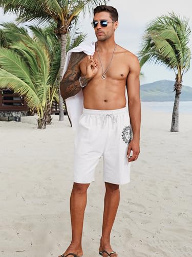 Litthing Pantaloncini da Uomo in Lino Estivi Pantaloni Corti Spiaggia Leggeri e Ariosi in Cotone Pantaloncine con Tasche e Coulisse