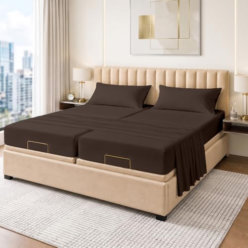 Kotton Culture Bed Sheets 5 Piece 100% Egyptian Cotton 600 Thread Count Soft Crisp Cooling Cotton Luxury Hotel Sheets Thick with 16" Inch Deep Pocket Snug Fit Sateen Weave(Chocolate,Split King)