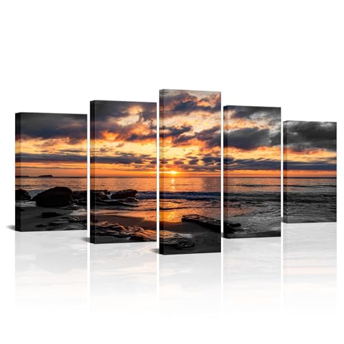 Kalormore 5 Pieces Sunset Ocean Picture Black and White Ocean Canvas Wall Art Modern Living Room Office Wall Decor Ready to Hang by Kalormore - Used condition - US$44.68