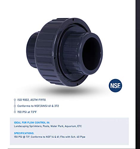 Image of Midline Valve 587DV100 PVC Union Coupling Pipe Fitting; 1 in. Solvent Connections; Grey Plastic