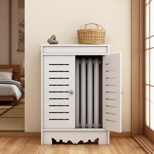 Cubierta de radiador de madera para salón con puertas y rejilla frontal 2