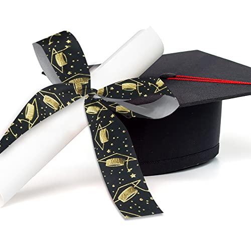 3 Rolls 15 Yard Graduation Ribbon Graduation Hat Star Printed Grosgrain Ribbons White Black Ribbons Gift Wrapping Congratulations 2023 Satin Ribbon For Graduation Party Favors Decor For Gift Wrapping #TOP4