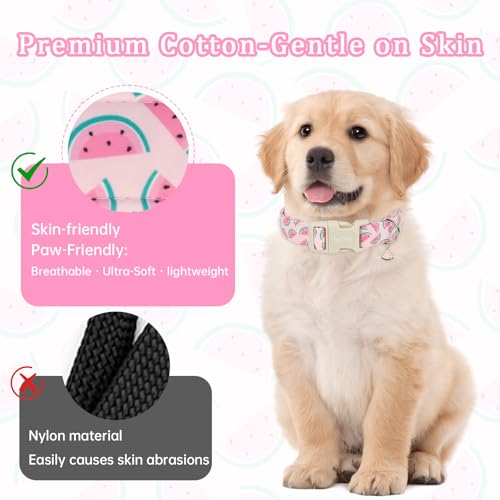 Tag4Oikia Dog Collars for Small Dogs, Summer Dog Collar, Cute Pink Dog Collar with Watermelon Pattern, Cotton Adjustable Pet Collars Gift for Boys Girls Dogs for Puppy Small Dogs-S — view 3