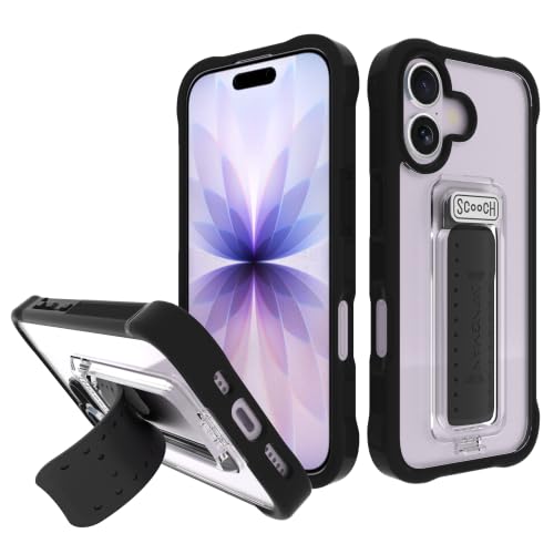 Scooch for iPhone 17 Case with Stand, Wingman 5-in-1 Kickstand Case, Military Grade Drop Protection, Pop-Out Kickstand, Grip, Car Mount, Tuxedo Clear