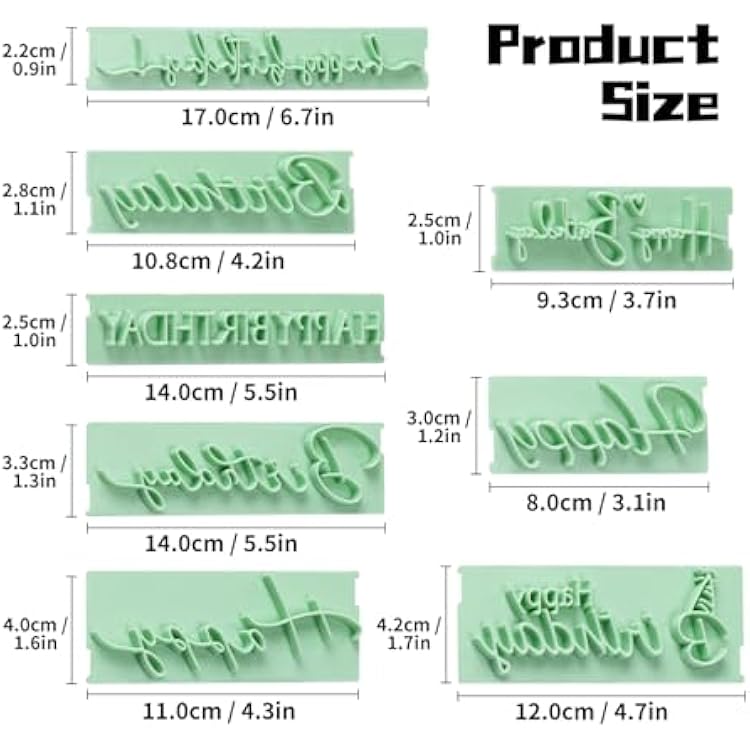KALAIEN 8Pcs Happy Birthday Fondant Stamp,Custom Cookie Stamp, Happy Birthday Letters Embosser for Cake,DIY Cake Decorating Printing