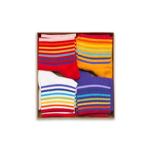 RAFRAY Athletic Ankle Socks Quarter Length, Premium Sports Socks Rainbow Striped, 4 Pairs, Size US W: 5-9.5 / EU: 36-404