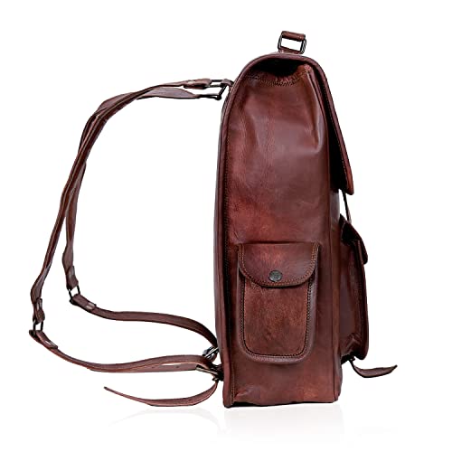 Vintage Full Grain 21 Inch Leather Laptop Large Backpack Casual Bookbag Daypack Camping Travel Rucksack Knapsack (Glb 26) #TOP3