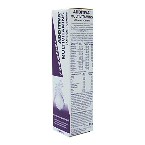 Additiva Multivitamins and Minerals with Caffeine 20 Effervescent Tablets Pineapple Flavour