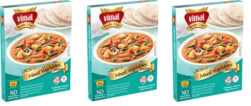 Image of VIMAL Ready to Eat Patiyala Style Mixed Vegetables Instant Mix Vegetarian with No Added Preservative and Colours - 300g Pack of 3
