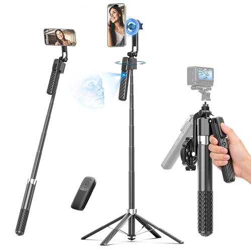 Image of Oldshark 71" Auto Face Tracking Tripod, 1-Sec Quick Setup Magnetic Tripod for iPhone, No App Needed 360° Rotating Phone & Camera Tripod, Content Creator Essentials for TikTok YouTube