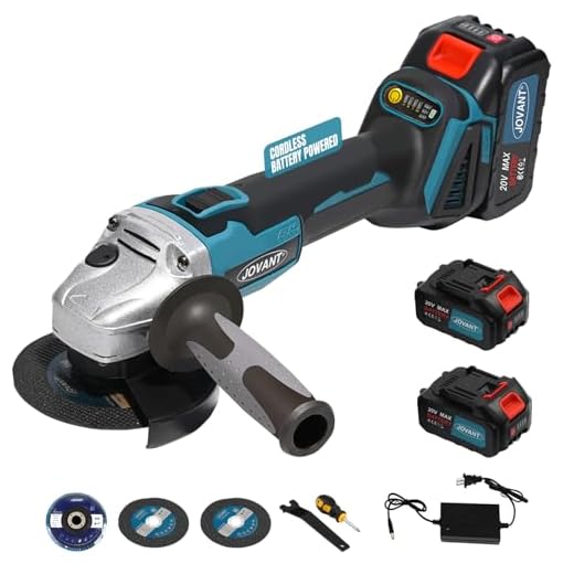 20V Cordless Angle Grinder, 4" and 4-1/2" Electric Angle Grinder Kit, 8500RPM Power Grinder Brushless Motor for Cutting/Sharpening/Removing Rust -JOVANT (2 Batteries)