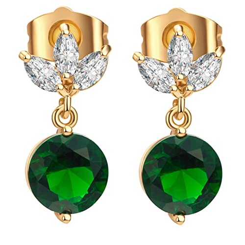 ZQHWYZ 18K Gold Dangle Earrings for Women, Leaf with Round Moissanite Dangle Earrings for Women Gold