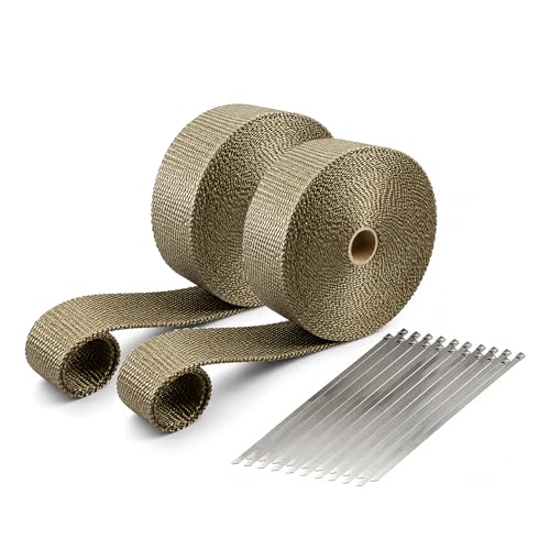 Ucreative Titanium Fiberglass Exhaust Header Wrap 2" x 50' with 10pcs 11.8 Inch Stainless Steel Locking Ties (2-Pack) by Ucreative - Used condition - US$18.38