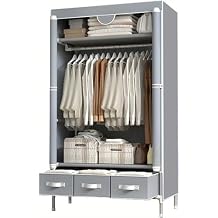 lapday Portable Clothes Closet Rolling Door Wardrobe with Hanging Rack & Three Drawer Boxes,for BedroomGrey,35.4"17.7"67.0".