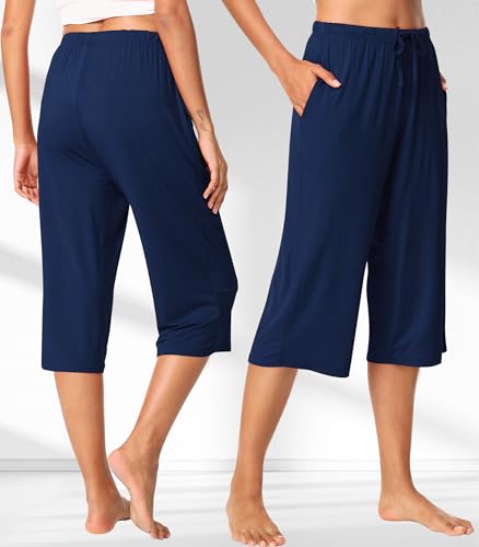 Image of WiWi Bamboo Viscose womens capri pants Wide Leg Pajama Super Soft Lounge knit Sleep shorts Cooling Pj Bottoms S-XXL