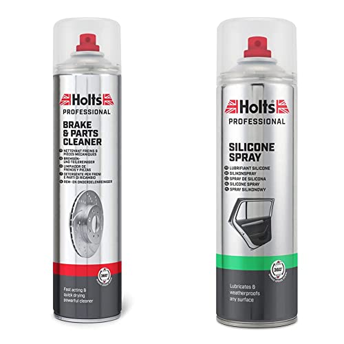 Holts 1831697 Brake Cleaner, Clear, 600ml & Professional Silicone Spray Lubricant, Lubricates and Protects Rubber, Plastic