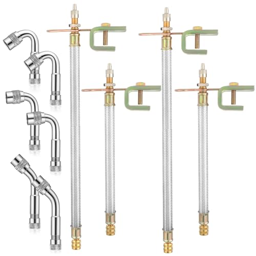 Lyksgir 4 Pcs Valve Stem Extenders, Stainless Steel Braided Dually Valve Stem Extension with 6 Pieces 45 90 135 Degree Valves Extender Adaptor for Most Cars Truck Motorhome Trailer(7 Inch, 12 Inch)