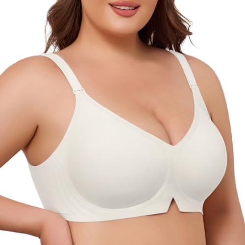 UMIPUBO Reggiseno Senza Ferretto da Donna Imbottito Taglie Forti Reggiseni Push Up Scollo a V Bralette Regolabile Imbottitura Rimovibile Comoda Seamless Basic (Bianco, XL)