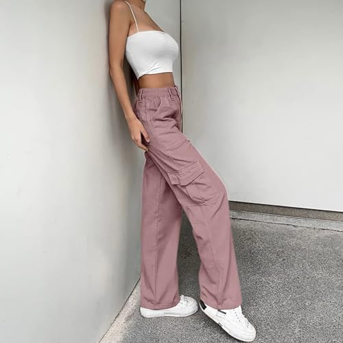 Lepunuo Cargo Pants Women Mid Rise Drawstring Elastic Waist Outdoor Hiking Cargo Pants Purple Gray