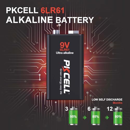Image of PKCELL 12-Pack 9V Batteries, Ultra Alkaline 9 Volt Battery for Smoke Alarms