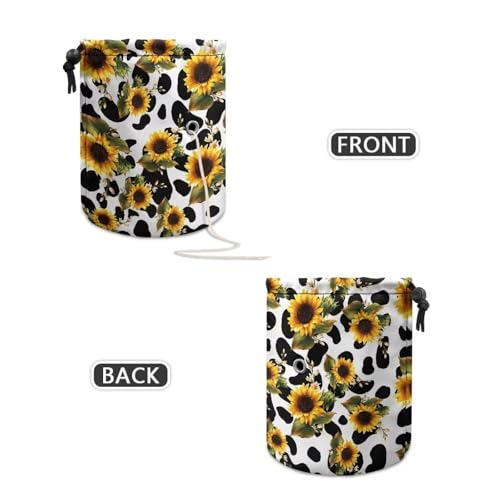 Image of Sellikakes Yarn Bag Crochet Bag Organizer, Sunflower Cow Print Portable Knitting Yarn Storage Organizer for Chrocheting Project, Store Skein Ball, Short Knitting Needle