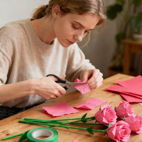 Miniatura 6 de Juego De 6 Rollos De Papel Crepé Multicolor, 6 Rollos De 25 X 200 Cm, Papel Crepé Degradado Rosa Con 15 Hilos De Florista Cinta Florista Cinta Adhesiva De Doble Cara, Regla De Hilo