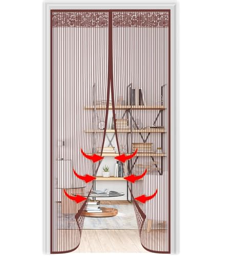 Image of Polyester Magnetic Mosquito Net Planet Theme Curtain Compatible with All Door Types & Sizes Auto-Closing Insect Screen with Self Adhesive Hook Tape (200 * 100 cm-Brown)