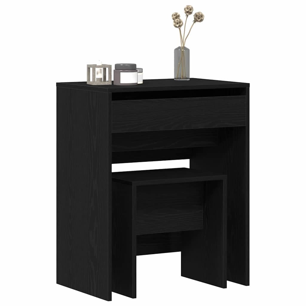 Schminktisch Schwarz Eichen-Optik 60 x 40 x 75 cm Holzwerkstoff mit ausziehbaren Schubladen, moderner minimalistischer Make-up Tisch für Schlafzimmer, pflegeleichte glatte
