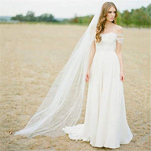 HHVIEL Velo de novia de la novia capilla velo de nivel individual de boda que se arrastra 1T largas accesorios de la boda de vanguardia con los peines 2 * 1,5M,Blanco