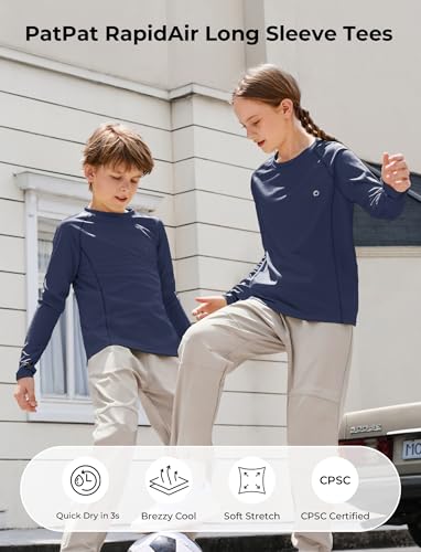 PATPAT Kids Long Sleeve T-Shirt, Quick-Dry UPF 100+ Rash Guard Tee with Thumb-Hole & Reflective Strip for Boy Girl Youth2