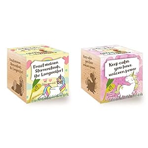 Grow Your Own Einhornbohne, Holzwürfel Mit Lasergravur «Fresst Meinen Sternenstaub, Ihr Langweiler», Nachhaltige Geschenkidee, Anzuchtset, Ecocube, Made in Austria & 296725 Grow Your Own Einhornbohne