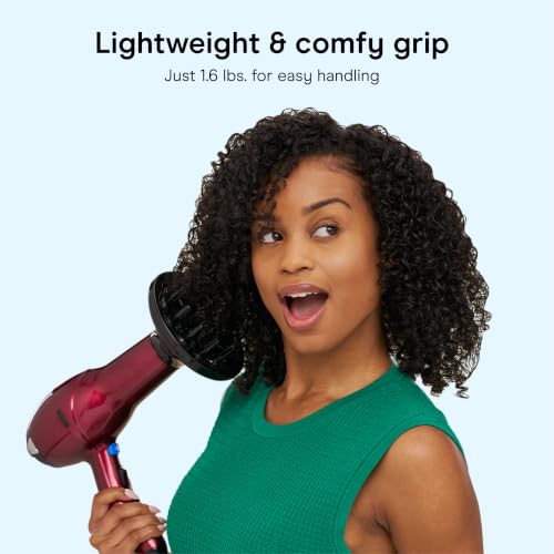 Image of Conair Hair Dryer with Diffuser, Concentrator & Round Brush, Burgundy | 1875W blow dryer for all hair types, includes 2 attachments and a round brush for added volume and defined texture