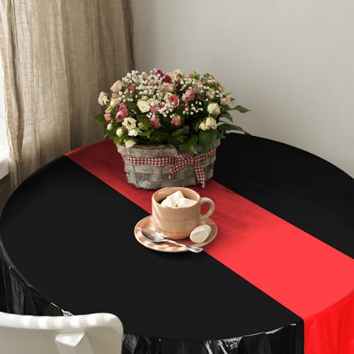 Image of Remagr 8 Pcs Round Plastic Tablecloth 84 Inch Disposable Tablecloth Party Table Cover for Graduation Wedding Birthday Retirement Decoration (Black,Red)