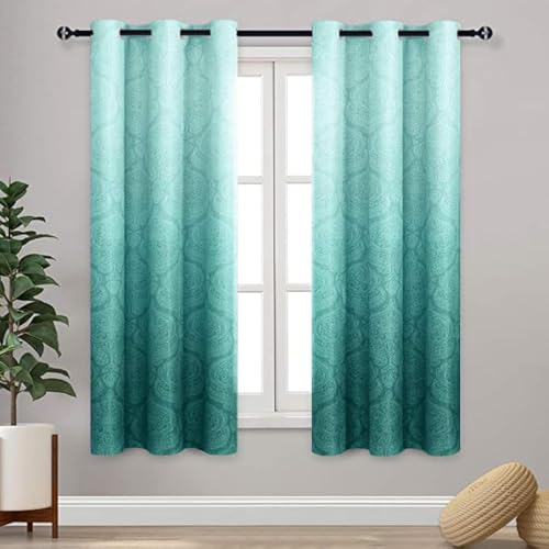 DWCN Ombre Blackout Curtains for Bedroom 46 x 72 inch, 2 Panel Set, Teal