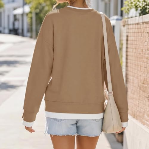 CCHZYSKO Women Crewneck Sweatshirts Fake 2-Piece Layered Solid Fall Shirts — view 2