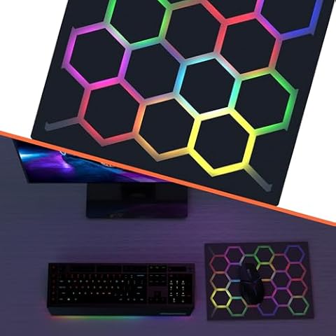 Neonaze Gaming Mouse pad with Hexagonal Glowing Pattern, RGB LED Mouse pad, Multiple Lighting Modes, Supports PC Client Color Adjustment, syncs with Screen Colors, a Unique Mouse pad Cover