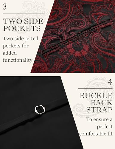 كوفاندي سترة للرجال بتصميم مزهور، بدلة فيكتورية بنمط مزهور، صدرية ستيمبنك بلون احمر نبيذي، سترة للهالوين، احمر نبيذي، مقاس M