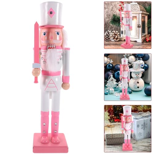 Casse-Noisette en Bois GARVALON 38 CM Rose pour Décoration de Noël