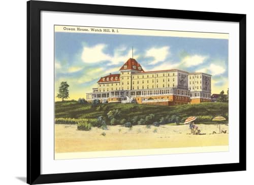 ART.COM Wall Art Print Ocean House, Watch Hill, Rhode Island on Black Frame, 44" x 32"