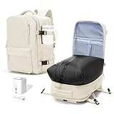 VECAVE Vacuum Travel Backpack with Pump for Women,Airback Personal Item Carry on Backpacks Flight Approved 18x14x8 inches for Men,Laptop Waterproof Work Compression bags Casual Daypack. (Beige)