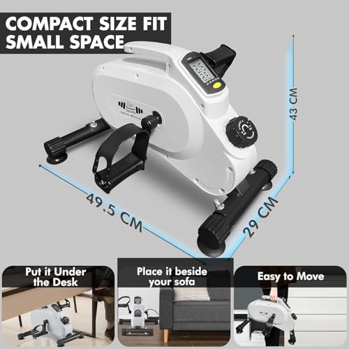 FK Sports Mini Exercise Bike, Foot Pedal Exerciser, Under Desk Bike, 8 Magnetic Levels Resistance, Quiet and Smooth, LCD Monitor, Pedal Machine for Arms Legs, Workout Equipment for Home (White) - Image 6