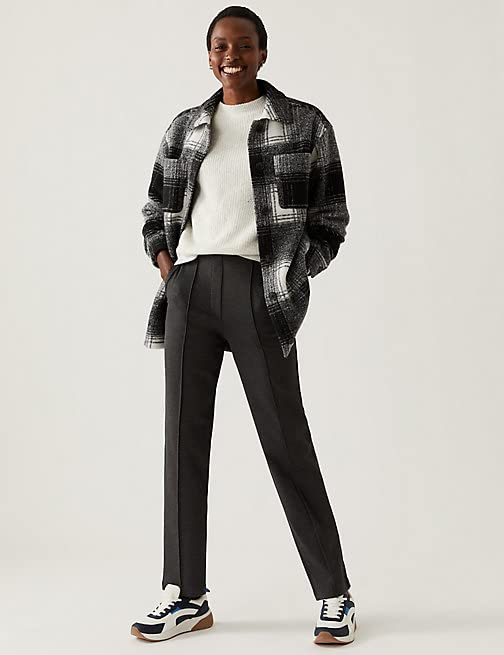 Image of Marks & Spencer Checked Collared Relaxed Shacket T494639BLACK MIX (L)