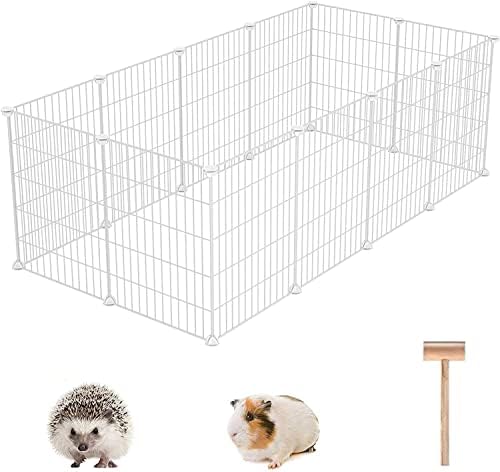 C&AHOME Pet Playpen, Small Animals Supplies, 12 Panels Exercise Playpens Cage, C Grids Portable Yard Fence Indoor, Ideal for Guinea Pigs, Pet Products, DIY Metal Yard Fence, 12" × 15" White UPPM3412W