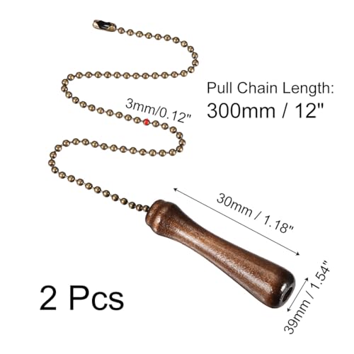 Image of uxcell Wooden Pillars Walnut Pendant 12 inch Bronze Pull Chain Extension Beaded Pulls Ornament for Ceiling Light Fans Pack of 2