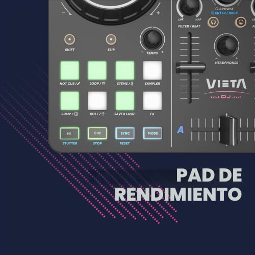 Miniatura 4 de Vieta Pro Mesa De Mezclas Dj Bluetooth Profesional Con Tarjeta De Sonido Integrada. Controladora Dj Con Luces Integradas Rgb, Mezclador Dj Controller E Interfaz Audio. Mesa De Mezclas Dj Vega