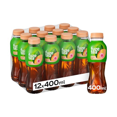 Fuze Tea, Bevanda Rinfrescante Analcolica di Té al Gusto Pesca e Rosa, con Zuccheri ed Edulcorante - 12 Bottiglie da 400 ml