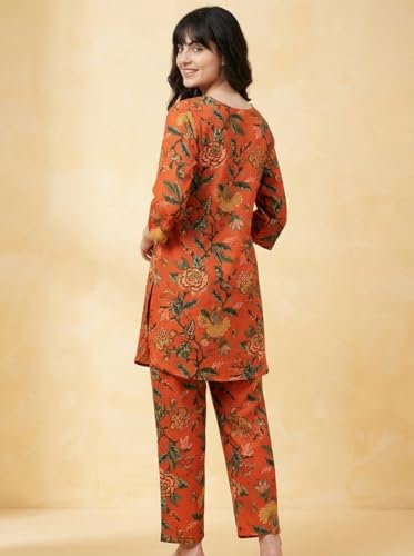 Image of Bee M Pee Designer Trendy Floral Printed Cotton Kurta Coord Sets for Women | Stylish Casual Tunic Kurti Set with Pant for Woman for Office