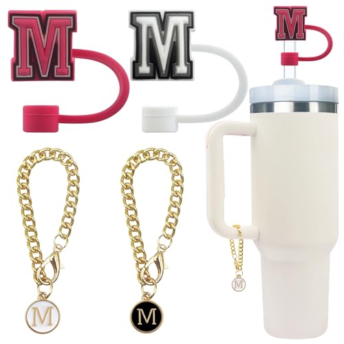 Velaco 4 PCS Initial Letter Charm Accessories and Straw Cover Pack- Chains with Initial Letter for Stanley 20 30 40 oz Tumbler with Handle