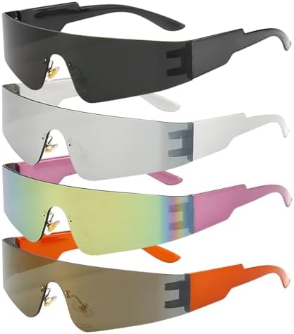 Lunettes De Soleil Futuristes Sans Monture - Lot De 2, Verres Teintés Pour Concerts, Fêtes, Style Cyberpunk
